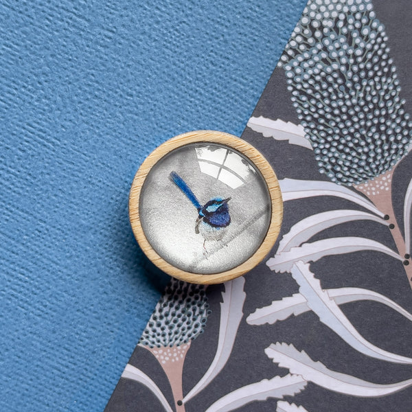 Blue Fairy Wren Brooch - Handmade In Tasmania - Myrtle & Me