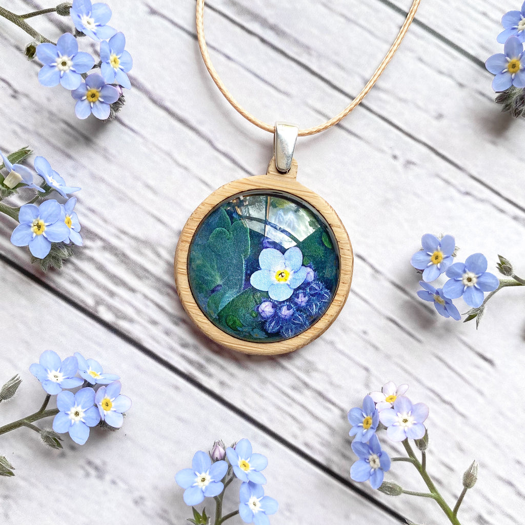 Forget Me Not Flower Bamboo Necklace - Pendant Handmade In Tasmania - Australia