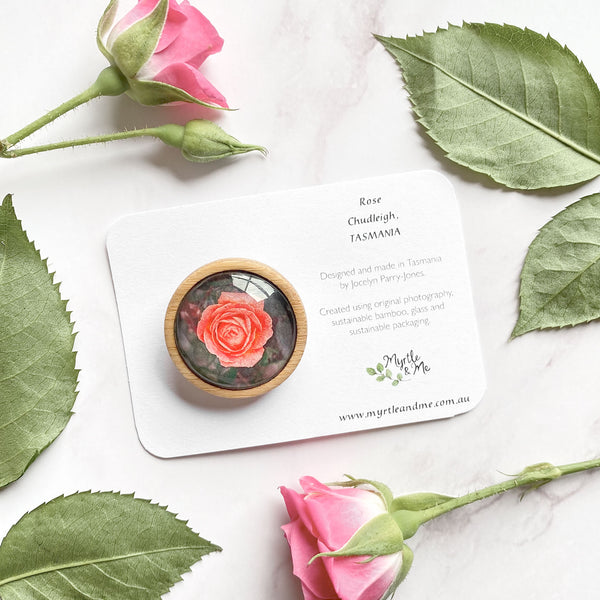 Tasmanian Rose Handmade Brooch - Myrtle & Me Jewellery