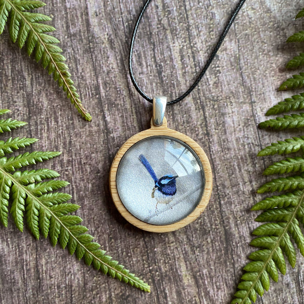 Blue Wren - Pendant (Medium)-Pendant-Myrtle & Me