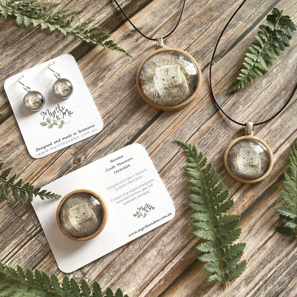 Tasmanian Nature Jewellery - Wombat Brooch Necklace Earrings - Myrtle & Me