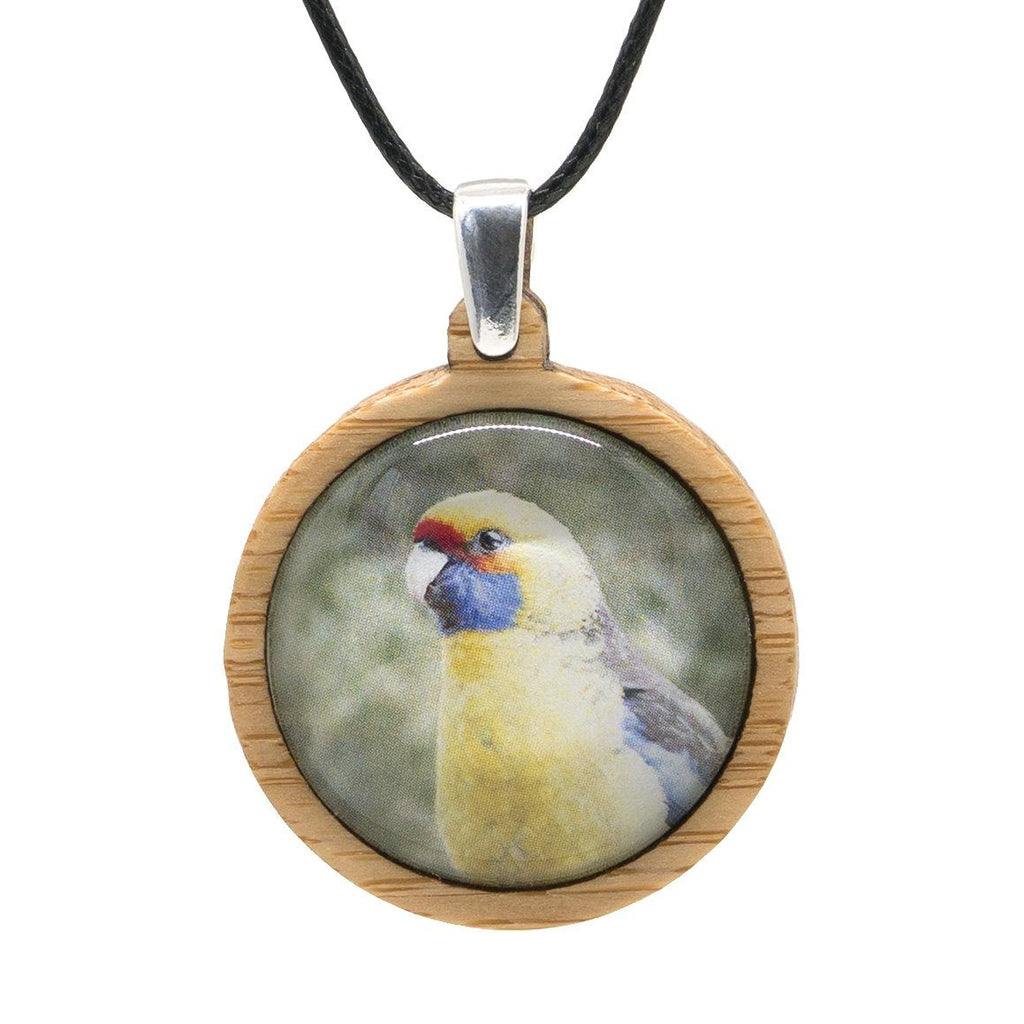 Tasmanian Green Rosella Handmade Wooden Necklace - Myrtle & Me