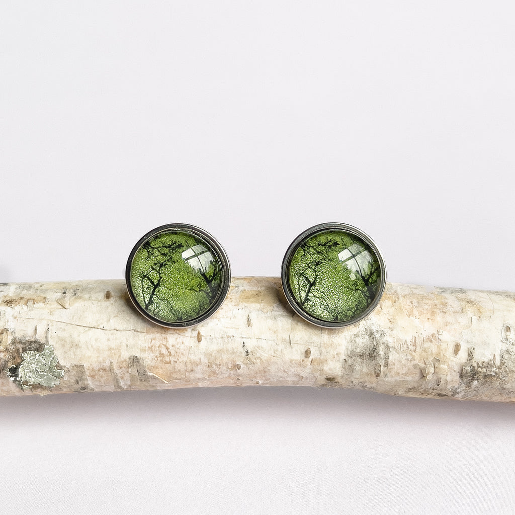 Green Gum Tree Stud Earrings - Made From Stainless Steel - Myrtle & Me Jewellery