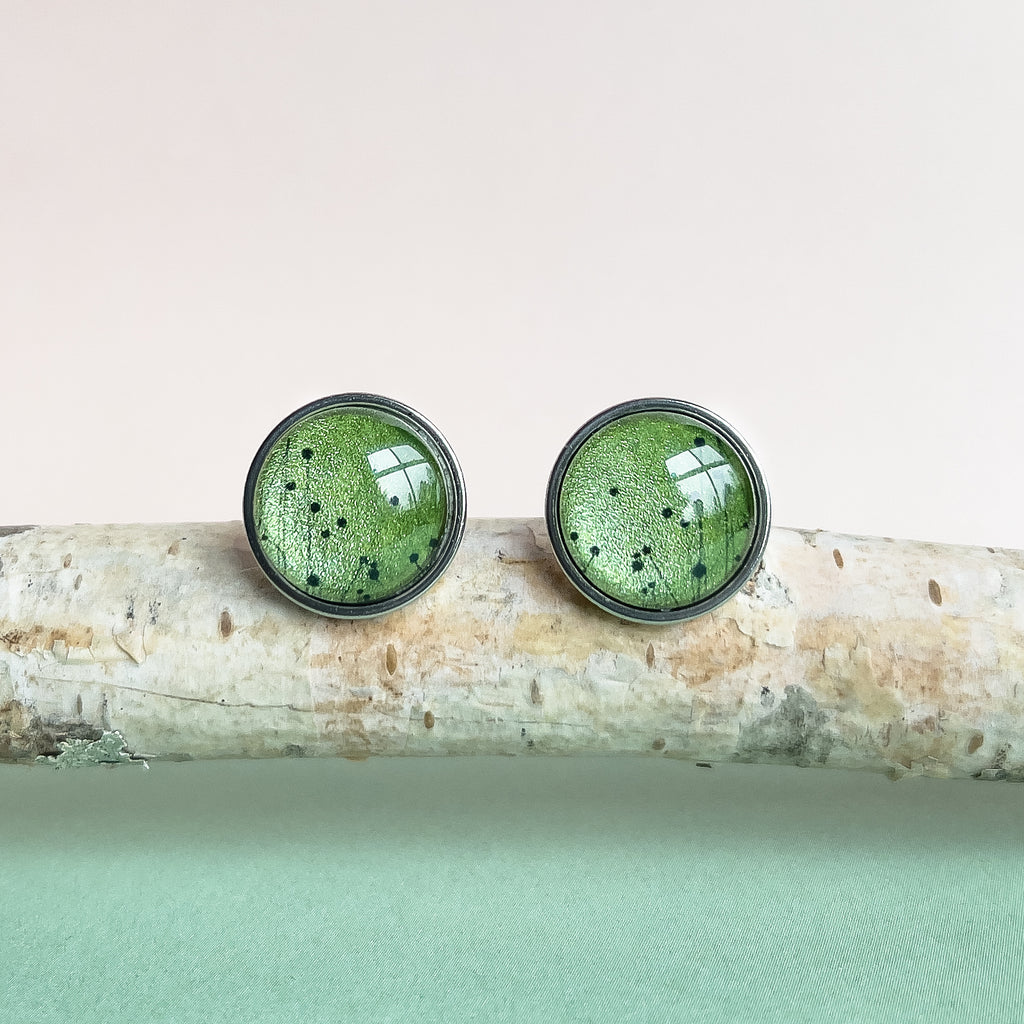 Green Buttongrass Stainless Stud Earrings - Tasmanian Handmade Nature Jewellery