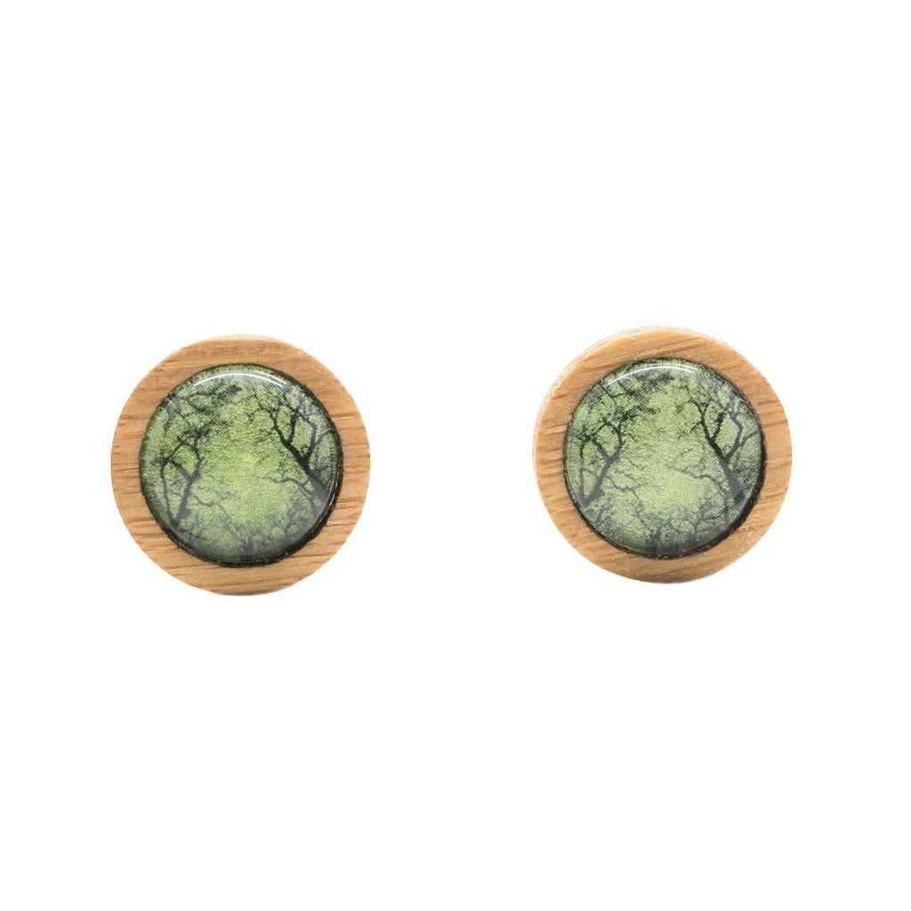 Green Gum Tree Stud Earrings - Made From Bamboo Wood - Myrtle & Me Jewellery