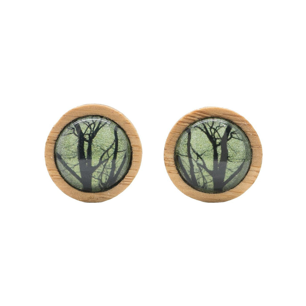 Green Winter Trees Handmade Stud Earrings - Myrtle & Me - Tasmanian Jewellery