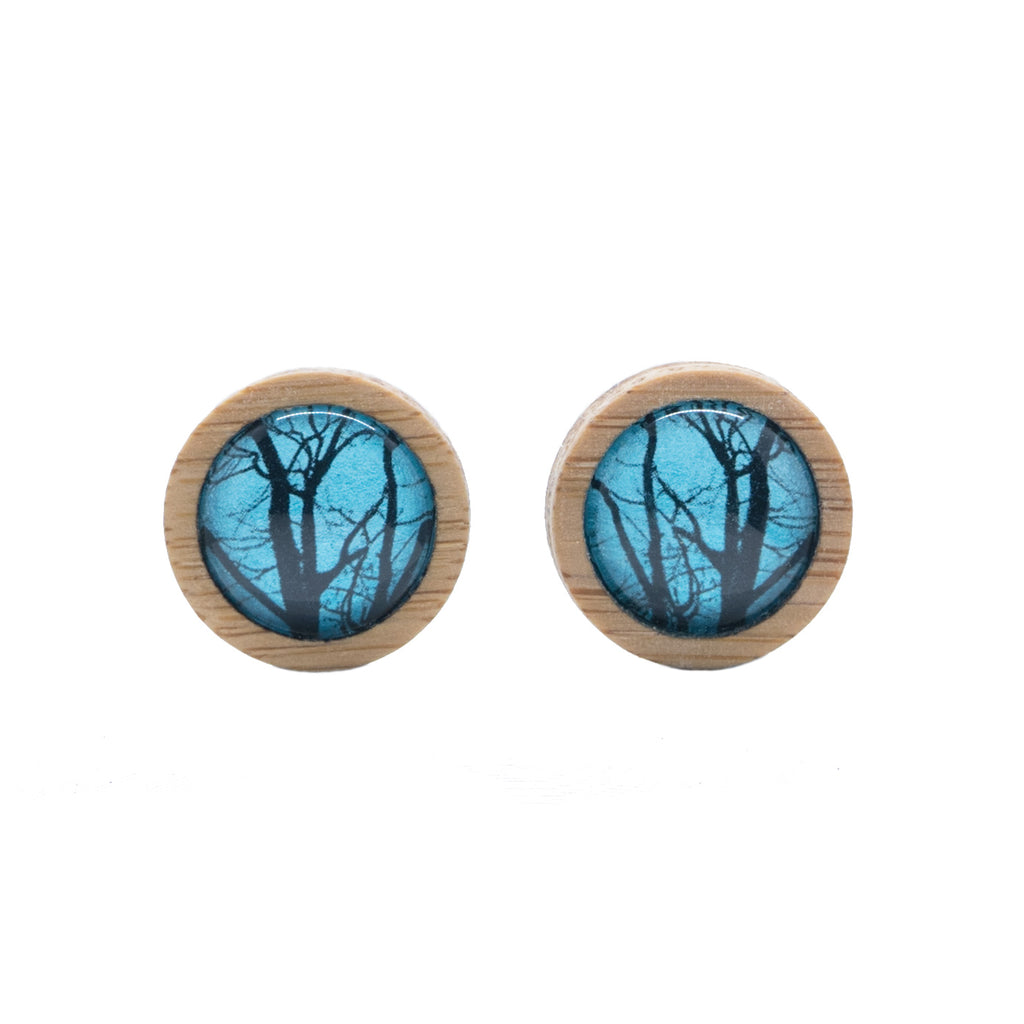 Blue Winter Trees Handmade Stud Earrings - Myrtle & Me - Tasmanian Jewellery